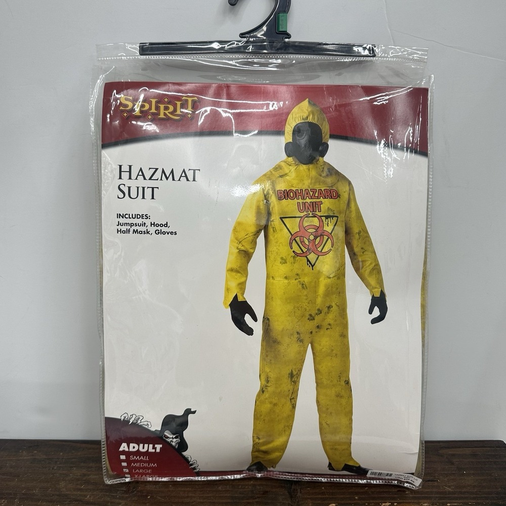 Spirit Halloween Hazmat Suit Adult Large Halloween Costume Mask Gloves Hood